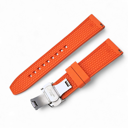 FKM Rubber Butterfly Deployment Watch Strap 20mm 22mm Orange