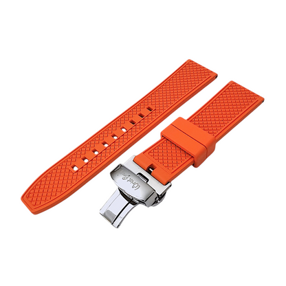 FKM Rubber Butterfly Deployment Watch Strap 20mm 22mm Orange