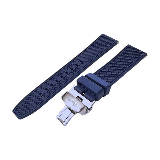 FKM Rubber Butterfly Deployment Watch Strap 18mm 20mm 22mm Navy Blue