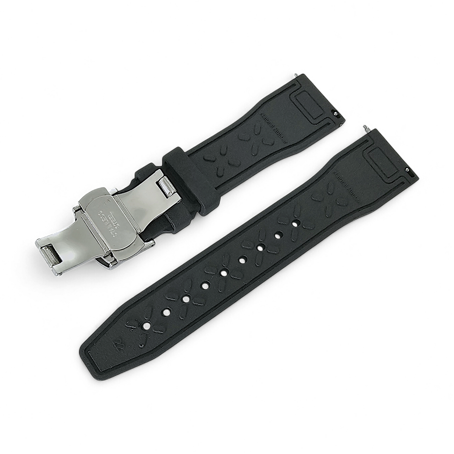 Natural Rubber Pilot Flieger Style Deployment Clasp Watch Strap 20mm 22mm Black