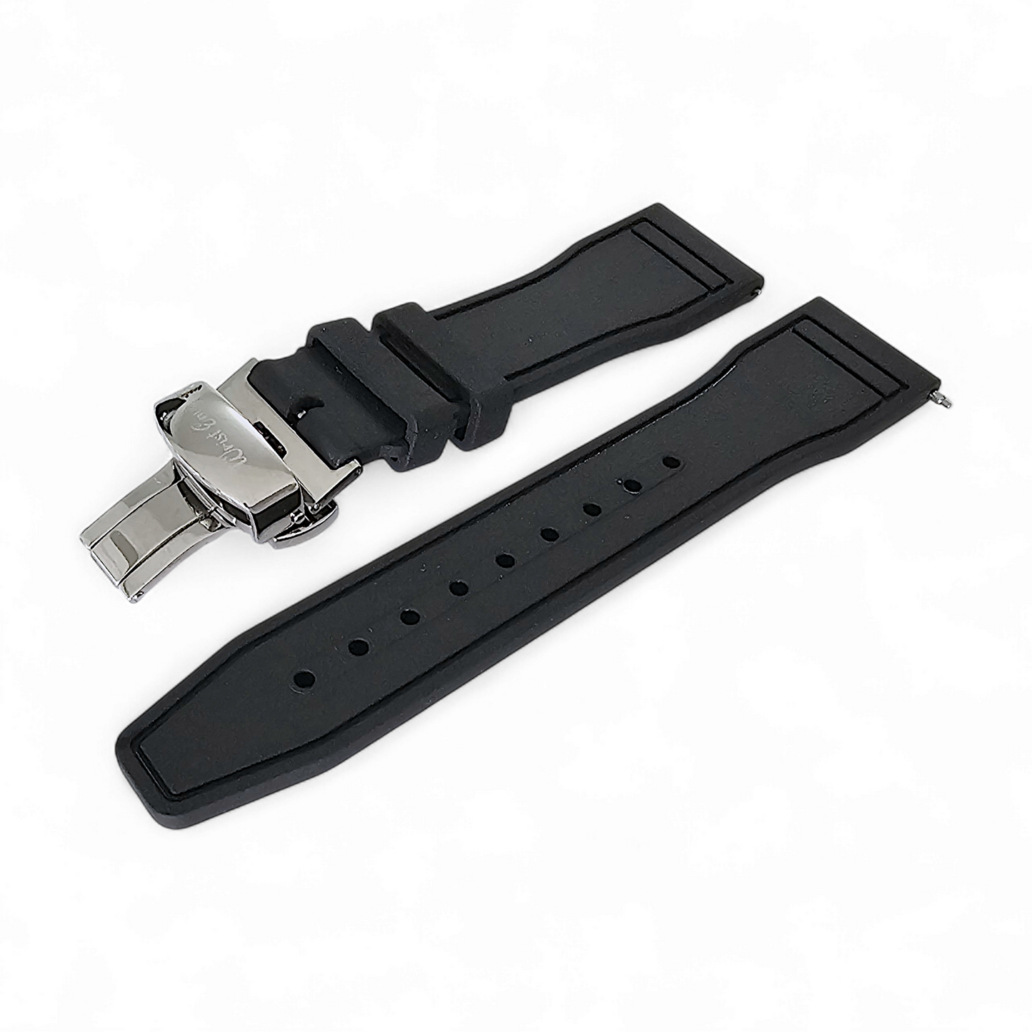 Natural Rubber Pilot Flieger Style Deployment Clasp Watch Strap 20mm 22mm Black