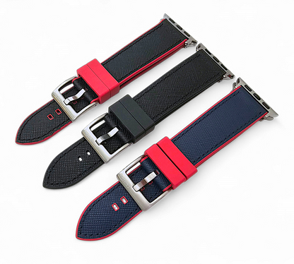 Saffiano Leather & FKM Rubber Watch Strap For Apple IWatch Red Blue