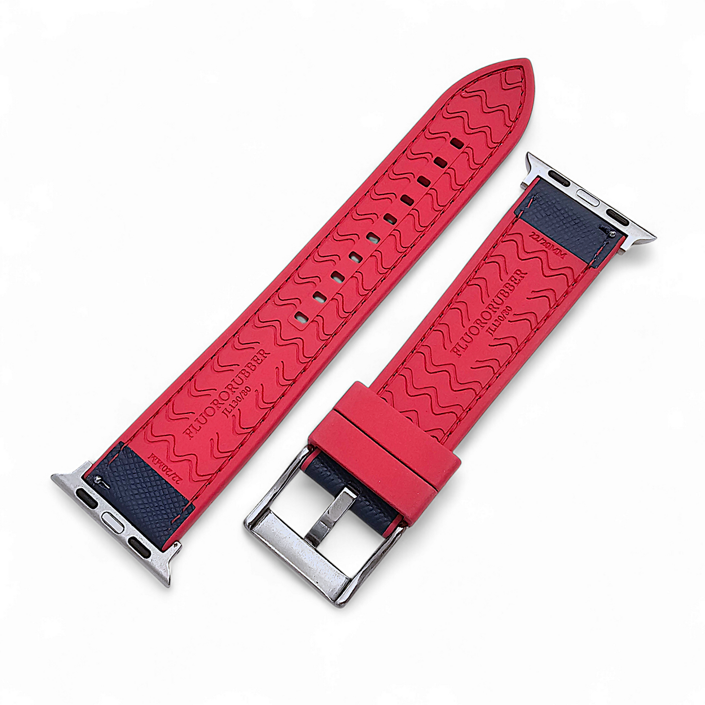 Saffiano Leather & FKM Rubber Watch Strap For Apple IWatch Red Blue