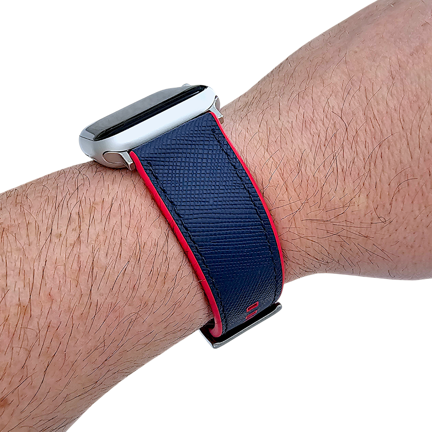 Saffiano Leather & FKM Rubber Watch Strap For Apple IWatch Red Blue