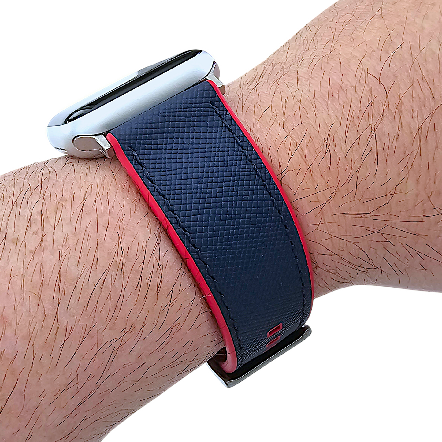 Saffiano Leather & FKM Rubber Watch Strap For Apple IWatch Red Blue