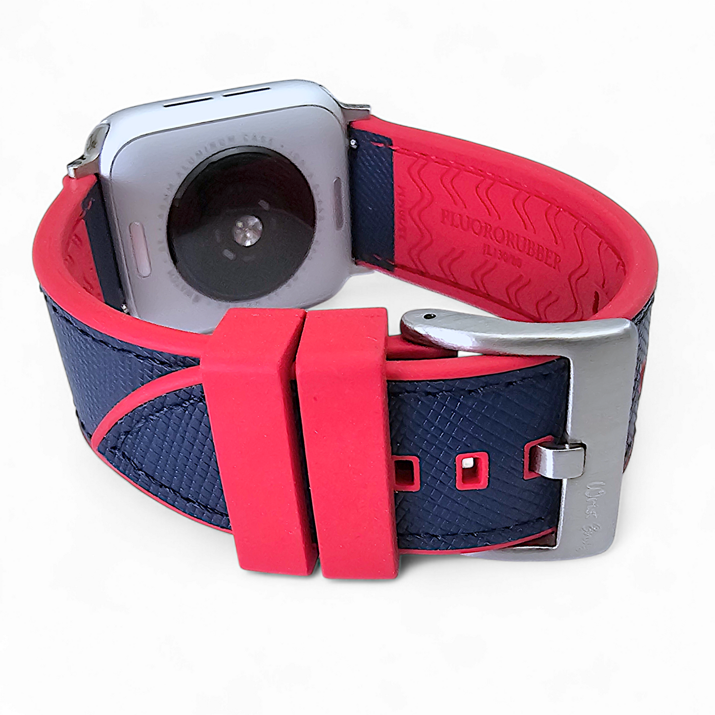 Saffiano Leather & FKM Rubber Watch Strap For Apple IWatch Red Blue