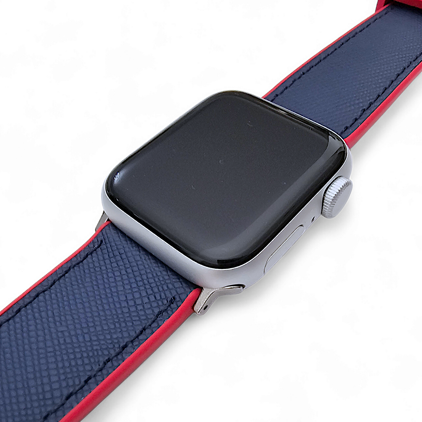 Saffiano Leather & FKM Rubber Watch Strap For Apple IWatch Red Blue