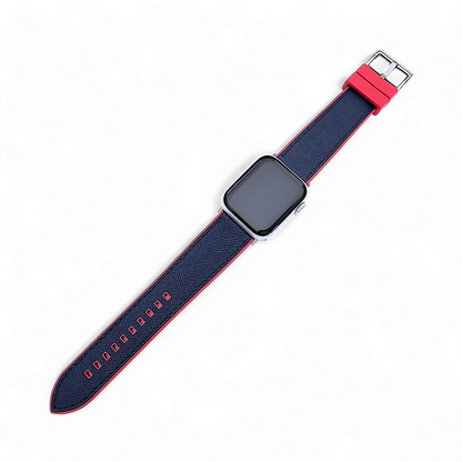 Saffiano Leather & FKM Rubber Watch Strap For Apple IWatch Red Blue