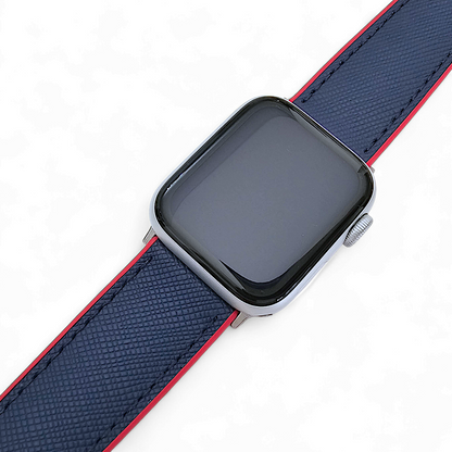 Saffiano Leather & FKM Rubber Watch Strap For Apple IWatch Red Blue