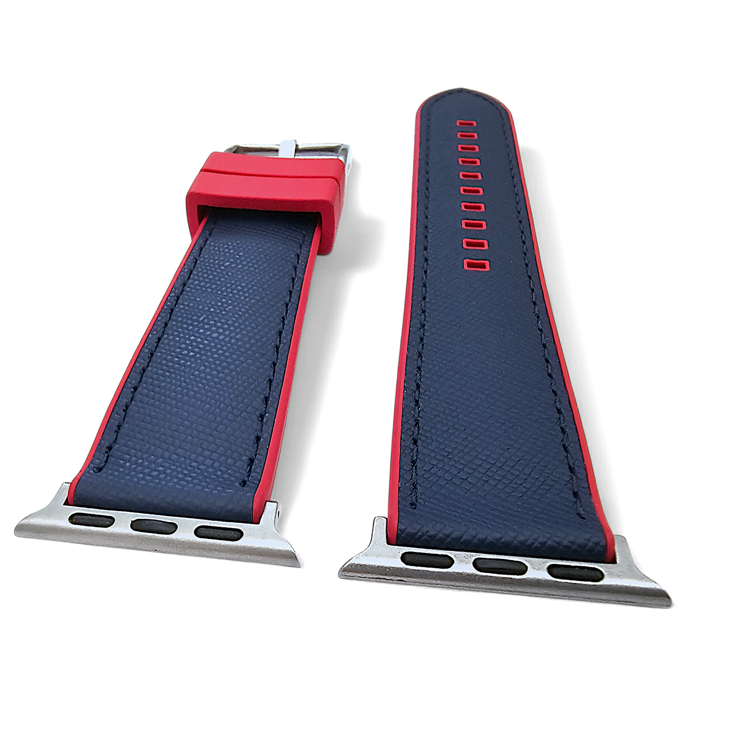 Saffiano Leather & FKM Rubber Watch Strap For Apple IWatch Red Blue