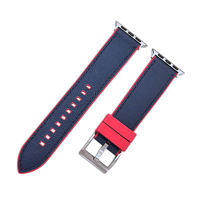 Saffiano Leather & FKM Rubber Watch Strap For Apple IWatch Red Blue