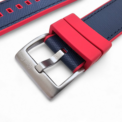 Saffiano Leather & FKM Rubber Watch Strap For Apple IWatch Red Blue