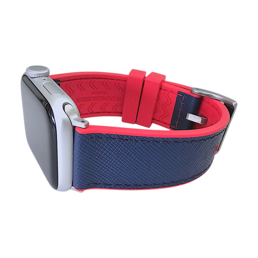 Saffiano Leather & FKM Rubber Watch Strap For Apple IWatch Red Blue