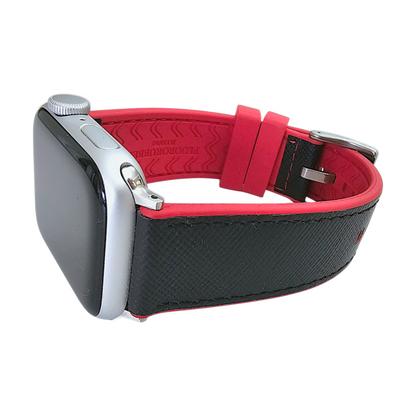 Saffiano Leather & FKM Rubber Watch Strap For Apple IWatch Black Red