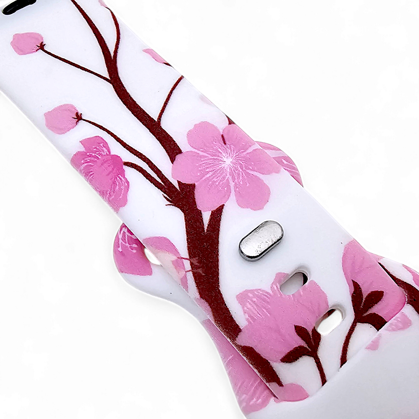 Floral Silicone Strap For Apple Watch White Pink