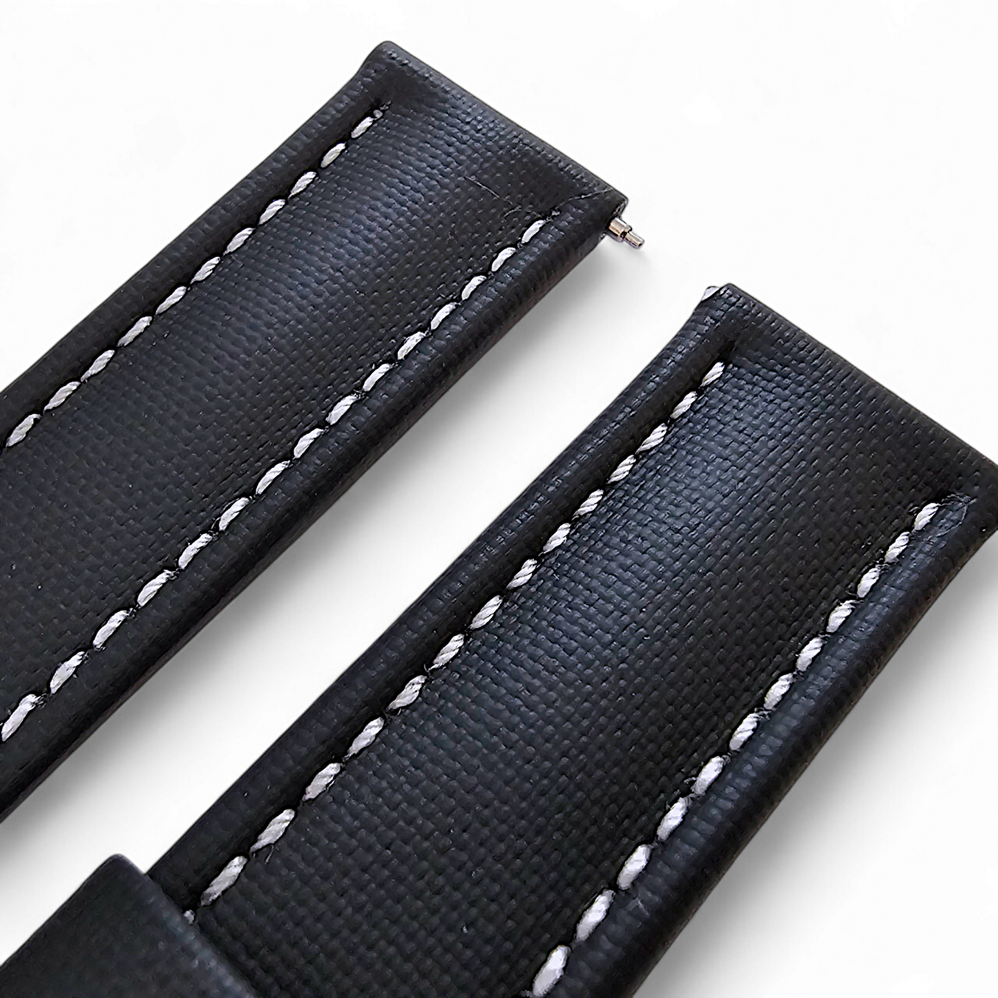 Sailcloth Watch Strap 20mm 22mm Black White Stitching