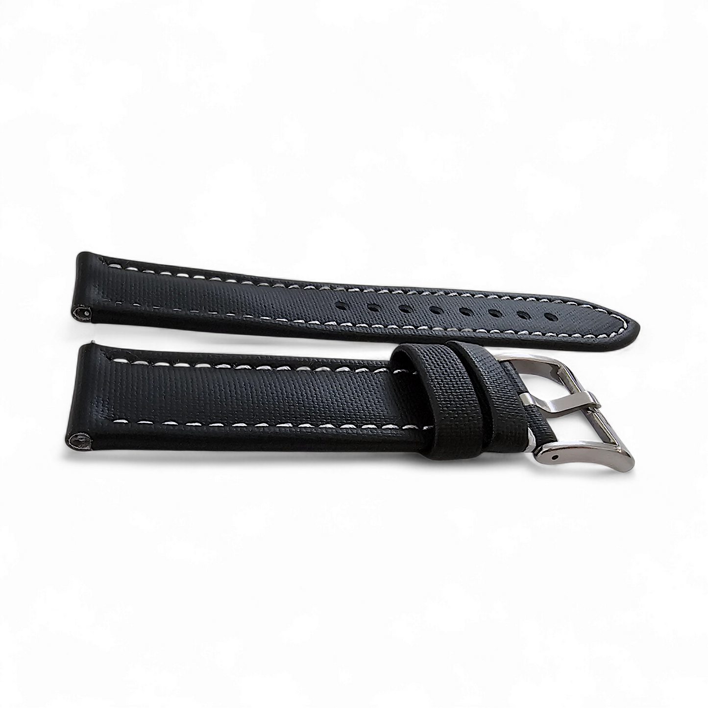 Sailcloth Watch Strap 20mm 22mm Black White Stitching