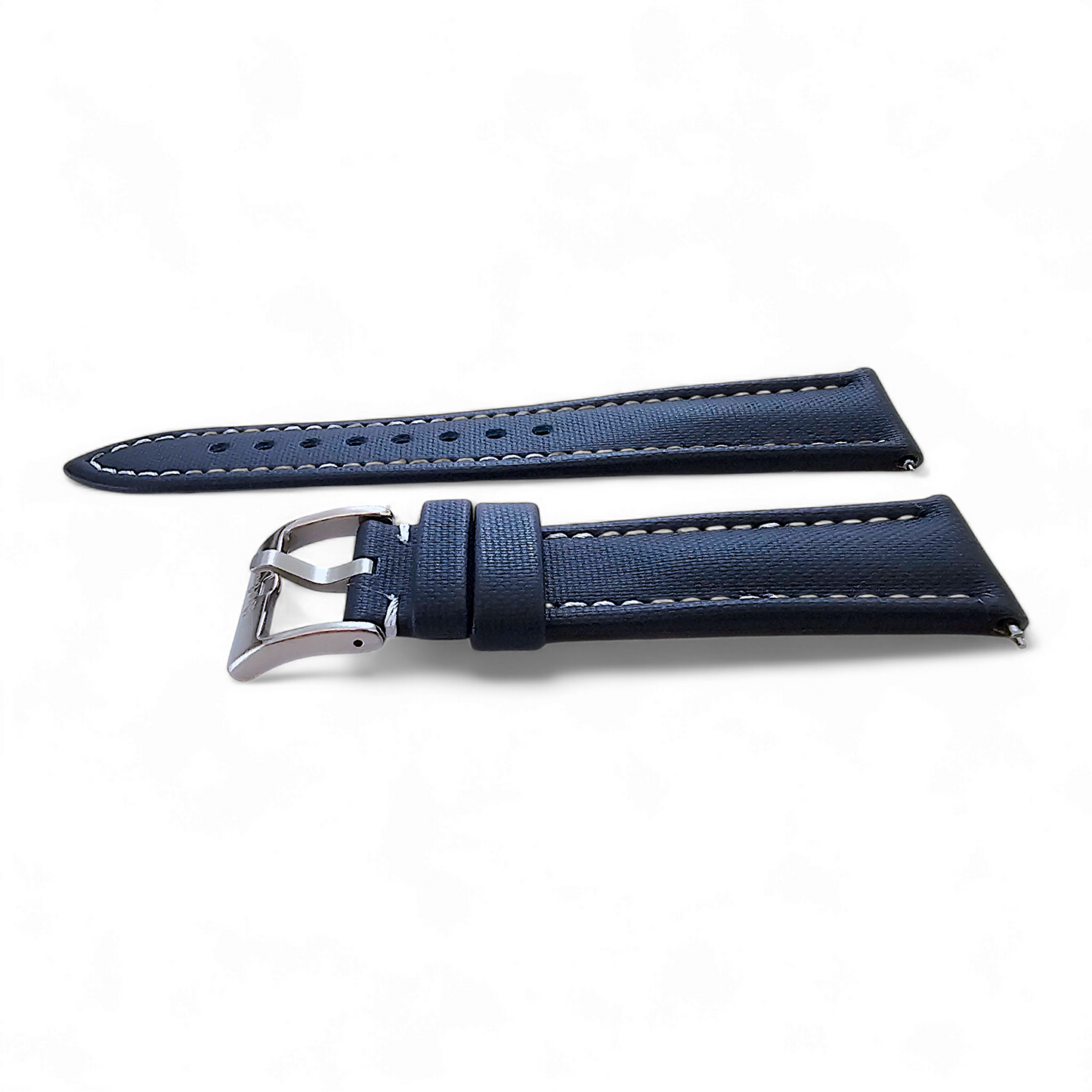 Sailcloth Watch Strap 20mm 22mm Navy Blue White Stitching