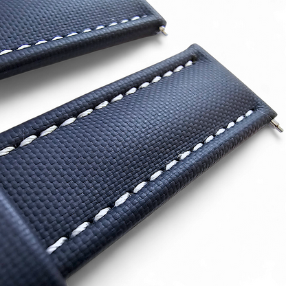 Sailcloth Watch Strap 20mm 22mm Navy Blue White Stitching