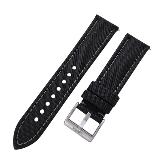 Sailcloth Watch Strap 20mm 22mm Black Grey Stitching