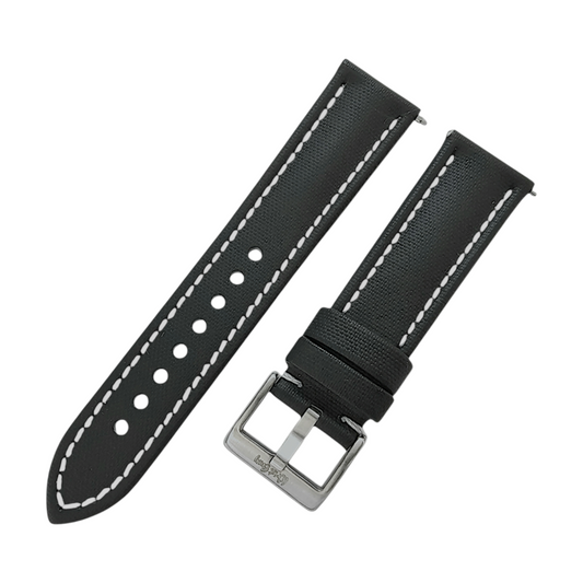 Sailcloth Watch Strap 20mm 22mm Black White Stitching