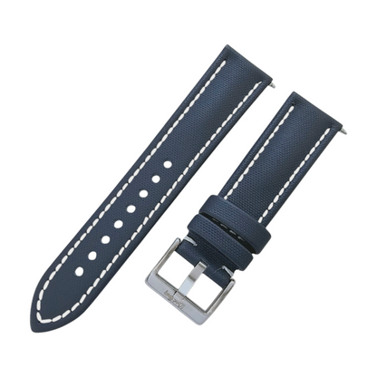 Sailcloth Watch Strap 20mm 22mm Navy Blue White Stitching