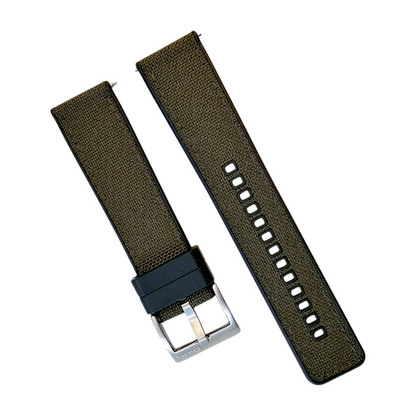 Hybrid Sailcloth Fabric & FKM Rubber Watch Strap 20mm 22mm 24mm Army Green