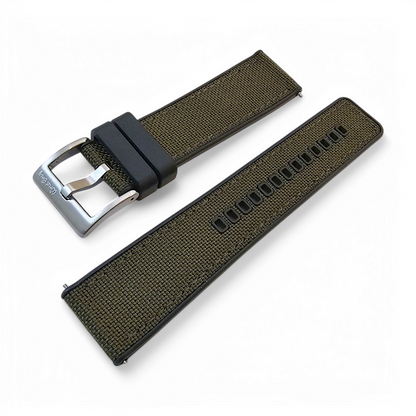 Hybrid Sailcloth Fabric & FKM Rubber Watch Strap 20mm 22mm 24mm Army Green