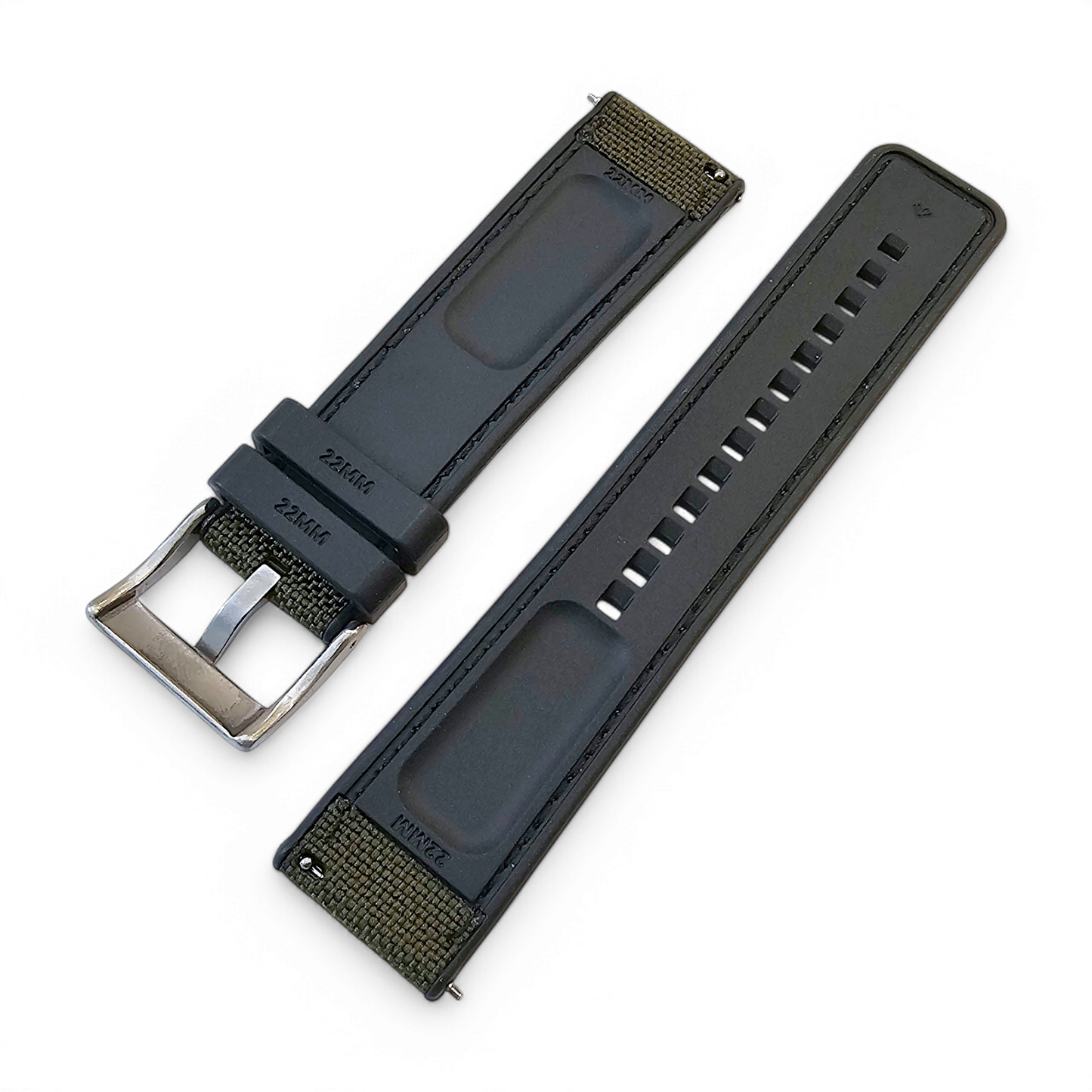 Hybrid Sailcloth Fabric & FKM Rubber Watch Strap 20mm 22mm 24mm Army Green