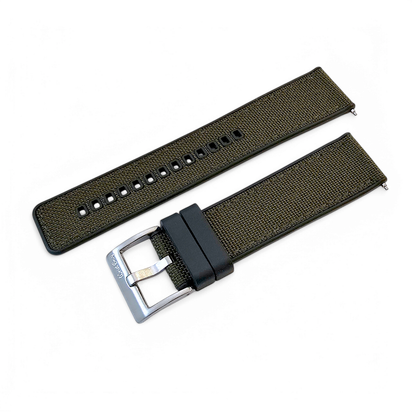 Hybrid Sailcloth Fabric & FKM Rubber Watch Strap 20mm 22mm 24mm Army Green