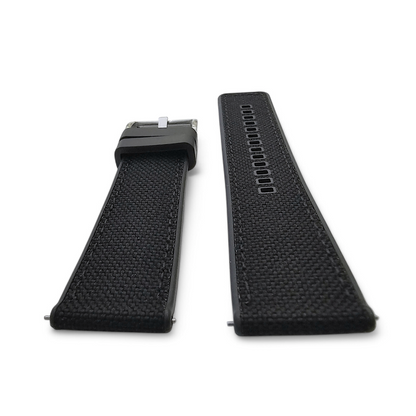 Hybrid Sailcloth Fabric & FKM Rubber Watch Strap 20mm 22mm  Black