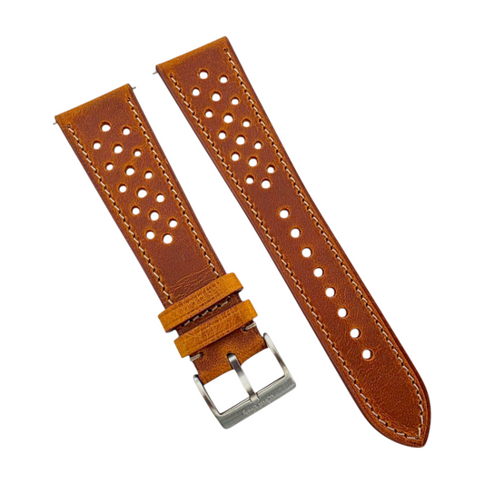 Genuine Full Grain Leather Badalassi Carlo Rally Watch Strap 20mm 22mm Golden Tan