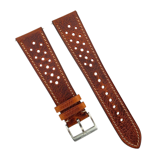 Genuine Full Grain Leather Badalassi Carlo Rally Watch Strap 20mm 22mm Dark Brown