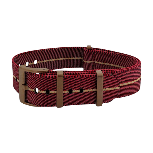 Bronze Military Nylon 1.8mm Thick Watch Strap Red Black Khaki 20mm 22mm