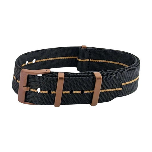 Bronze Military 1.8mm Thick Watch Strap Black Khaki 20mm 22mm