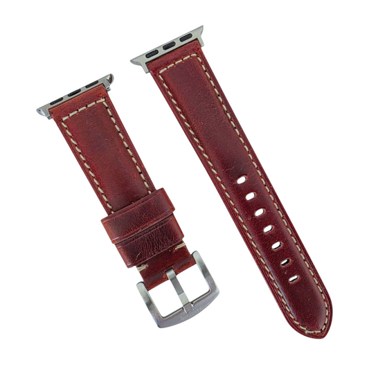 Full Grain Leather Strap For Apple Watch Red