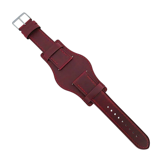 AeroMax Full Grain Leather Bund Watch Strap 20mm 22mm Crimson Red