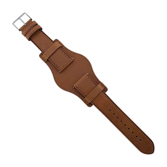 AeroMax Full Grain Leather Bund Watch Strap 20mm 22mm Caramel Brown