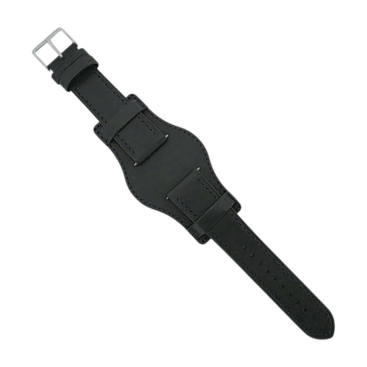 AeroMax Full Grain Leather Bund Watch Strap 20mm 22mm Black