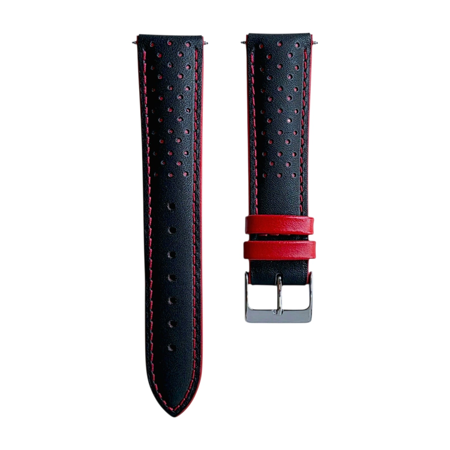 Calfskin Leather Rally Watch Strap 20mm 22mm Black Red