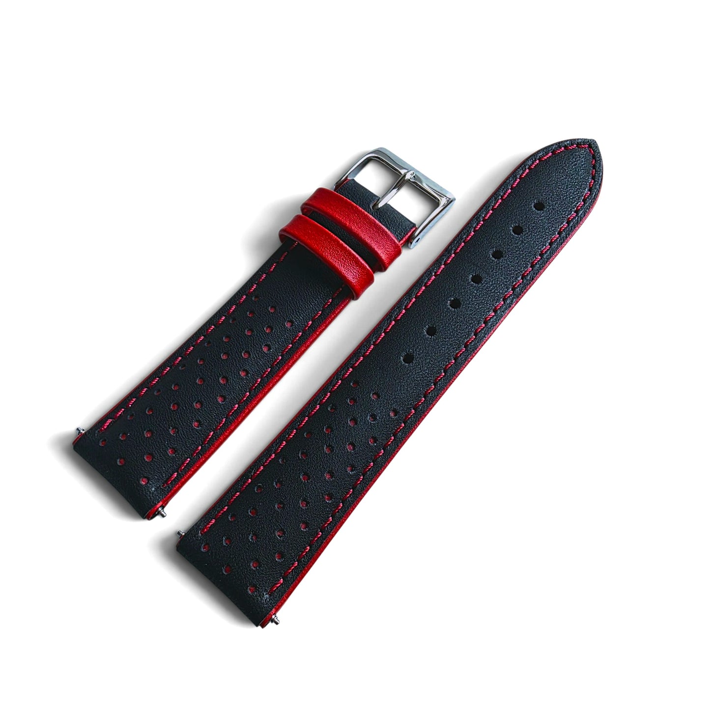 Calfskin Leather Rally Watch Strap 20mm 22mm Black Red