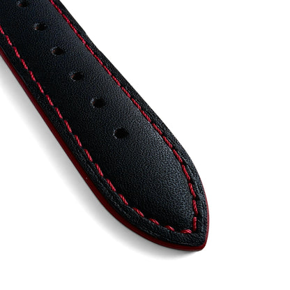 Calfskin Leather Rally Watch Strap 20mm 22mm Black Red