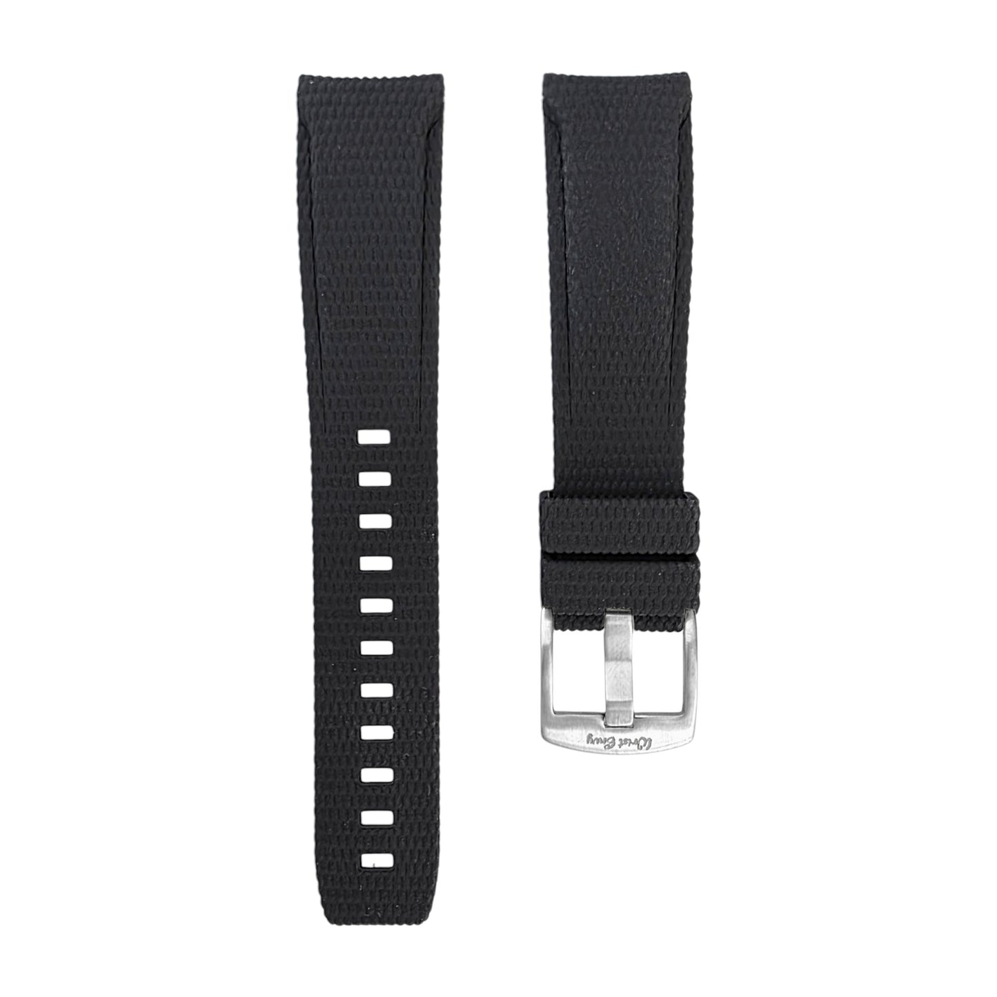 Curved End Textured FKM Rubber Watch Strap 20mm 21mm 22mm Black