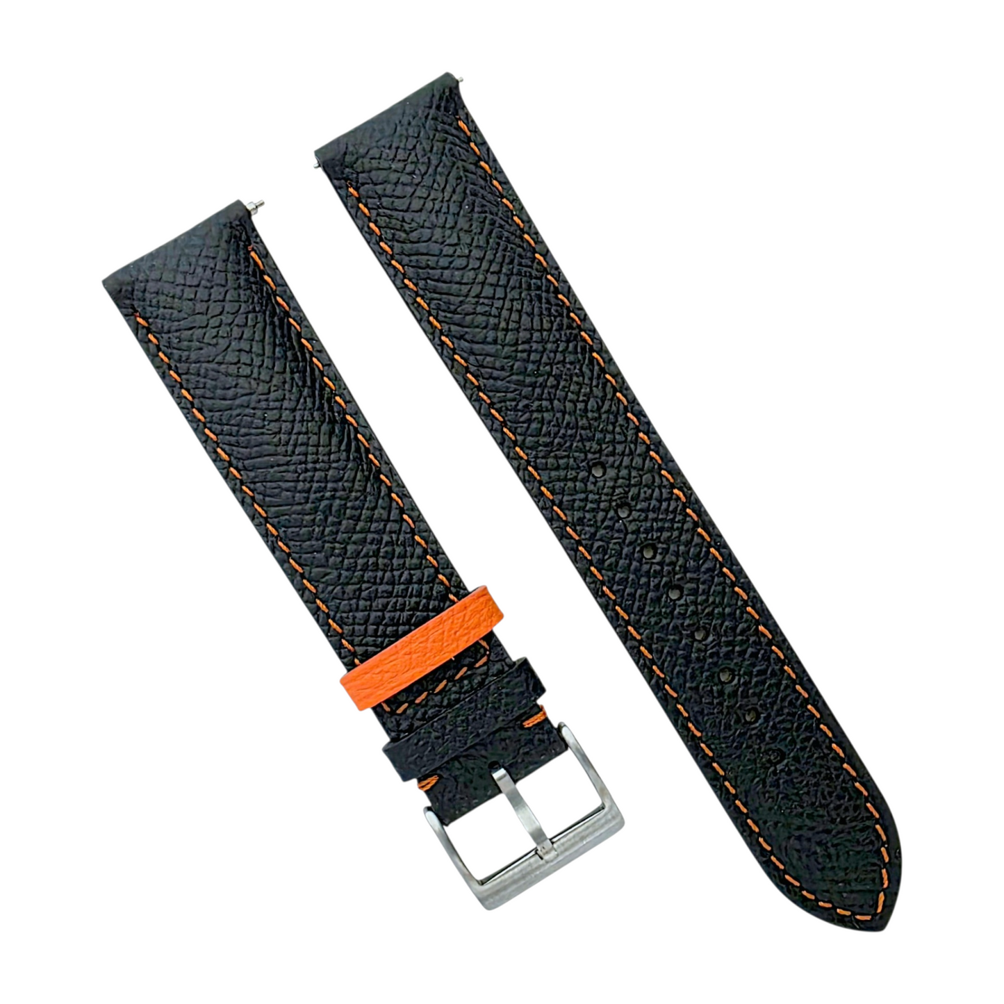 Epsom Padded Leather Strap 20mm Black Orange