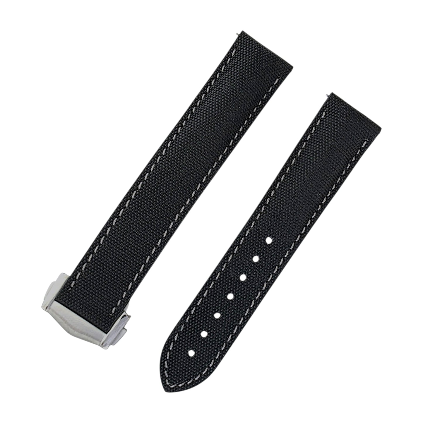 Sailcloth Deployant Watch Strap Band 20mm Black with Grey Stitching