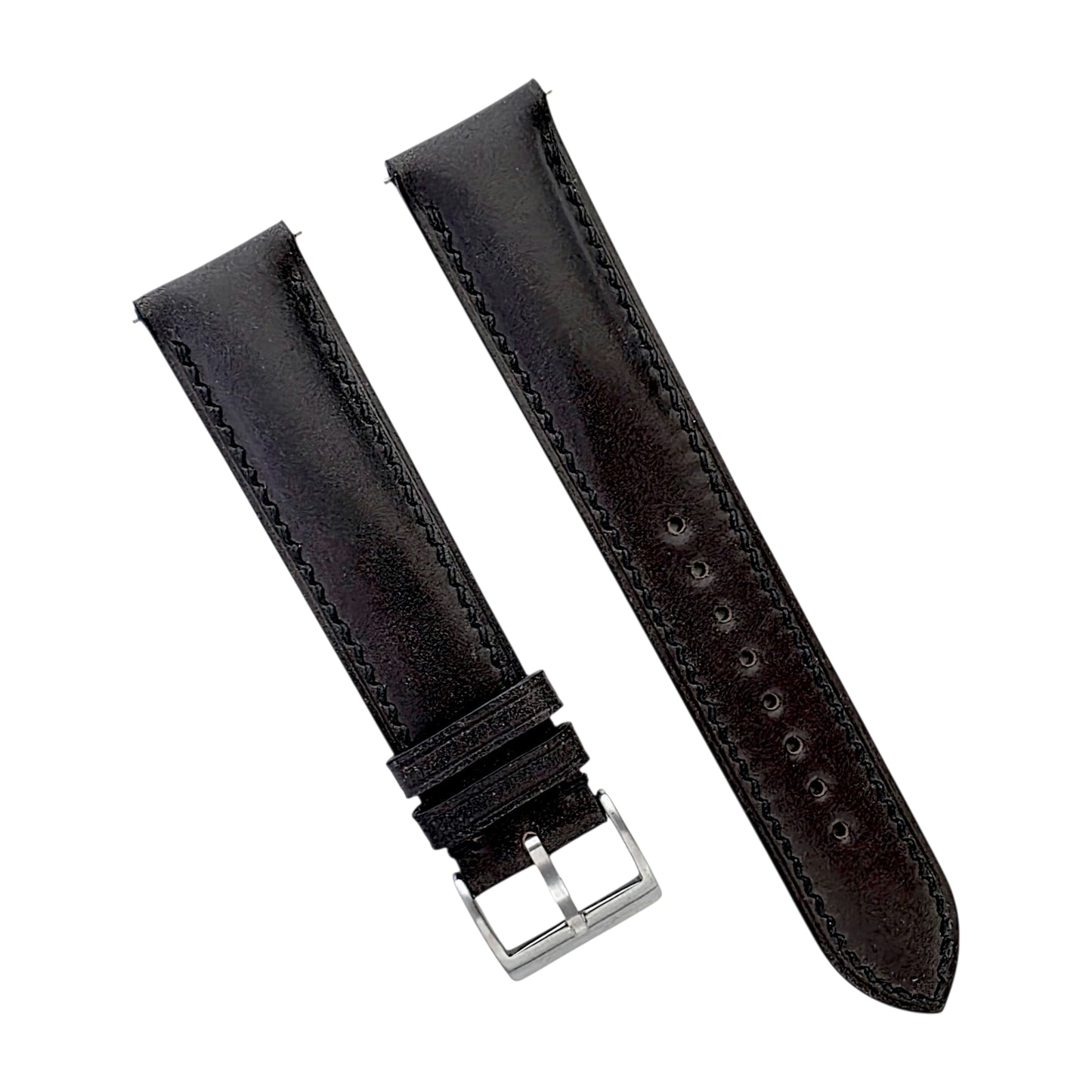 Shell Cordovan Hand Stitched Leather Strap 20mm Black