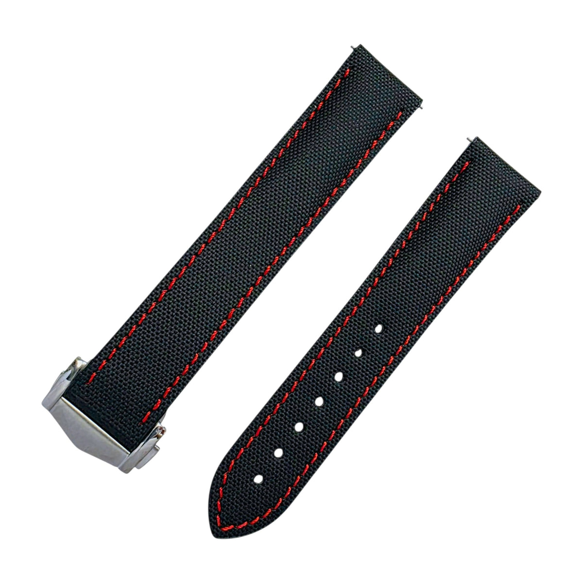 Sailcloth Deployant Watch Strap Band 20mm Black Red