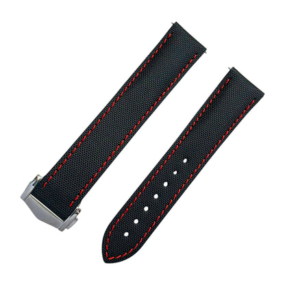 Sailcloth Deployant Watch Strap Band 20mm Black Red