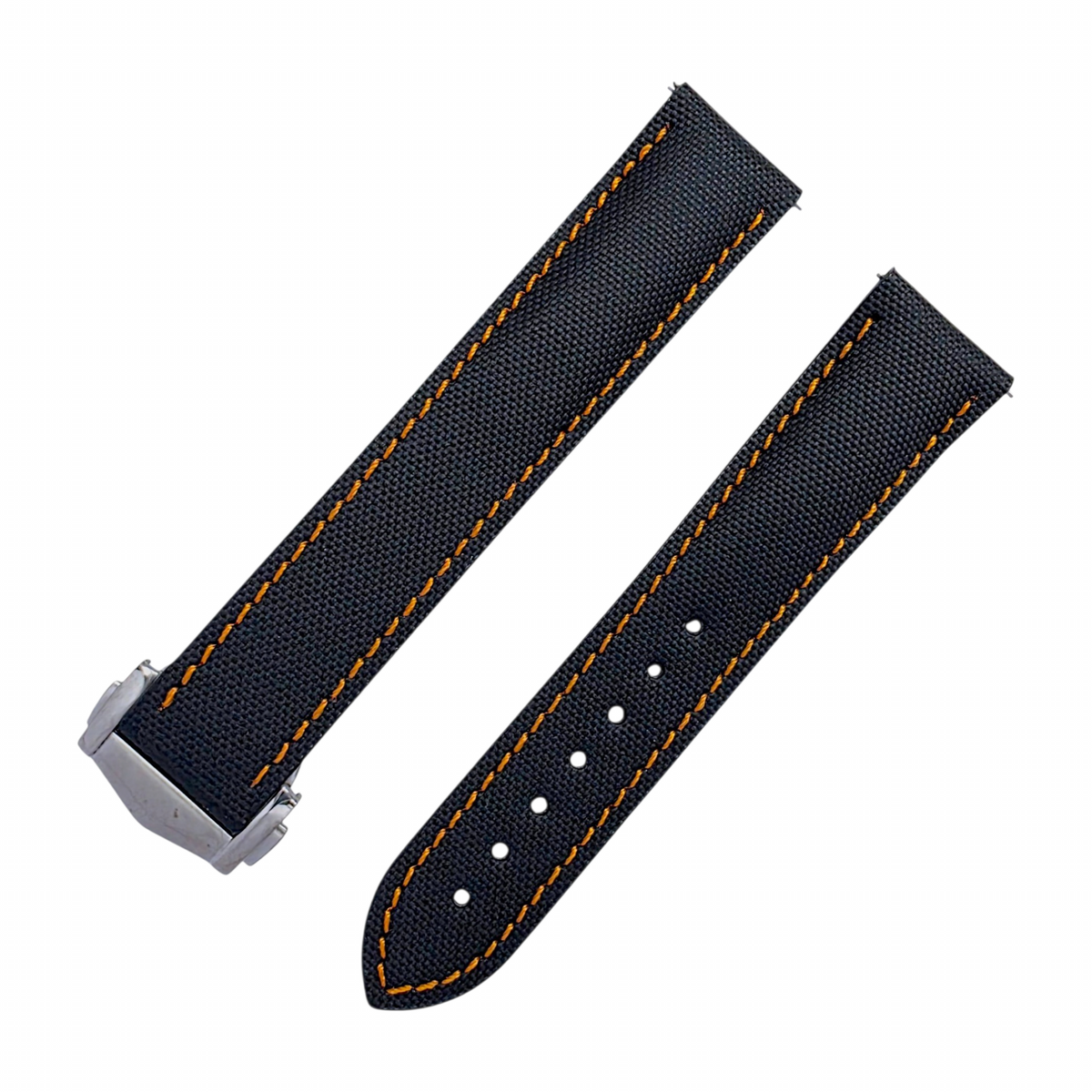 Sailcloth Deployant Watch Strap Band 20mm Black Orange
