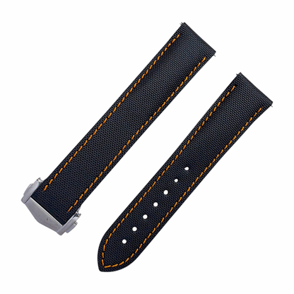 Sailcloth Deployant Watch Strap Band 20mm Black Orange
